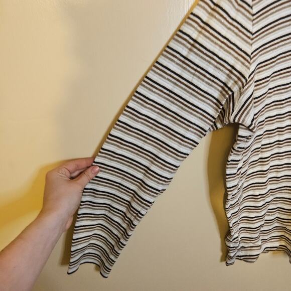 Studio Works Size Extra Large XL Striped Stripes Brown White Cotton Mock Neck - Picture 3 of 8